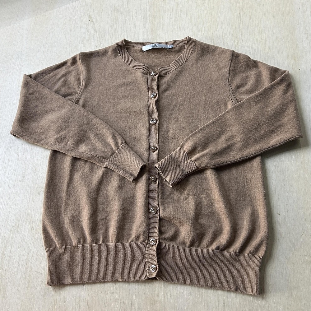 J. Jill Cardigan Sweater Womens Medium Brown Crew Neck Button Front Tight-Knit